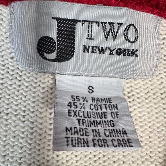 JTwo Women's Shawl Collar Knit Cardigan Sweater Size Small Cream Red Holiday - Picture 7 of 11